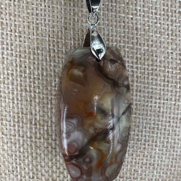 Crazy Lace Agate Laughter Stone Pendant Necklace on Black Satin Rope - Picture 8 of 14